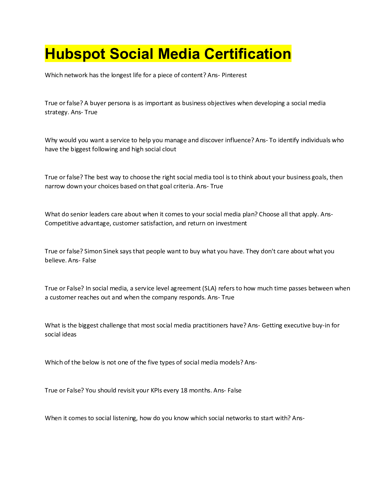 Preview image for Hubspot Social Media Certification